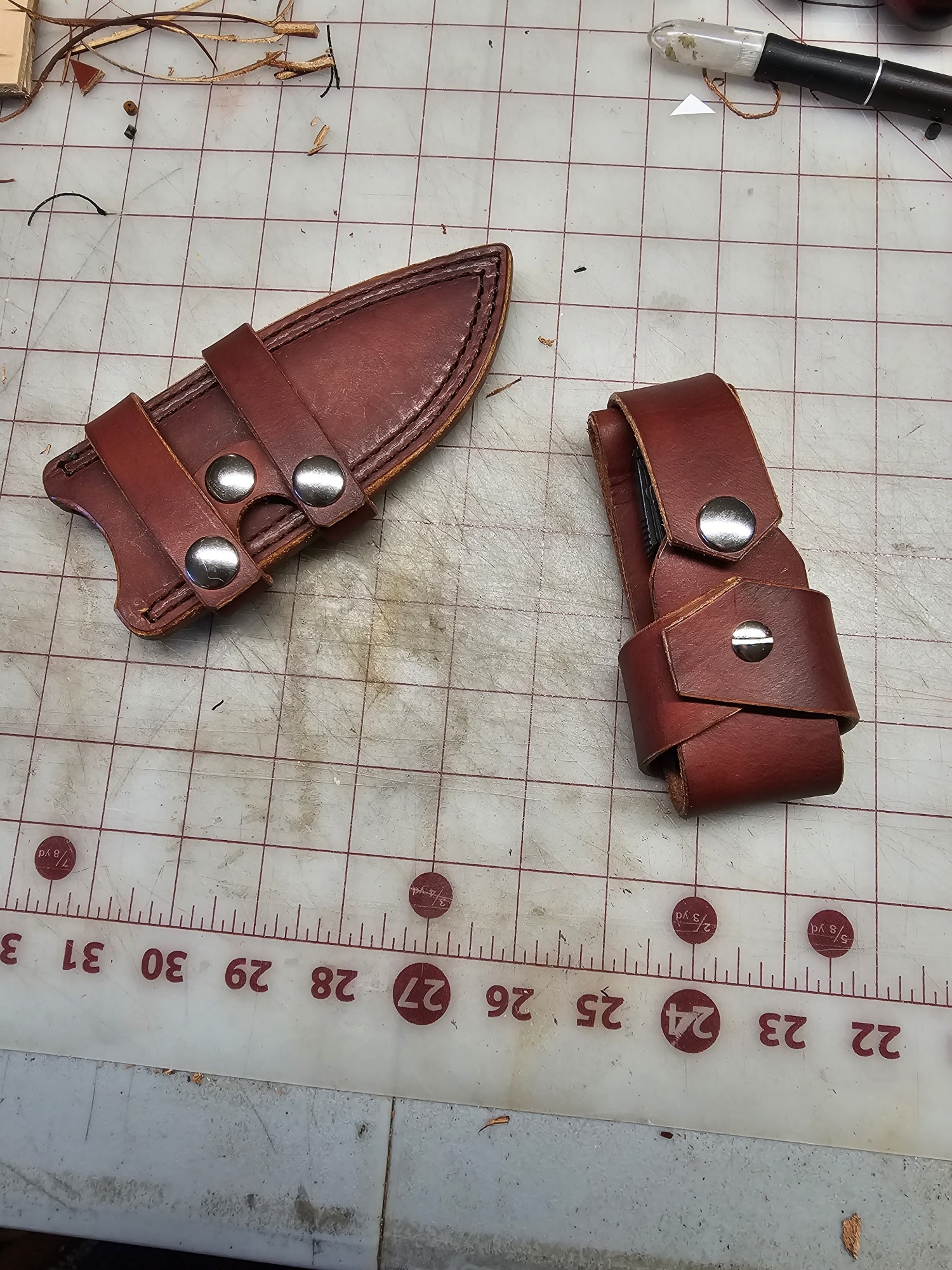 Hand Crafted Leather Knife Sheath, Kydex And Sheepskin Lined by Dragonthorn  Leatherworks